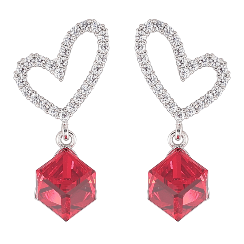 Сережки Xuping колір Родій з кристалами Swarovski пусети «Сердечка з кубиками Siam» фото №1