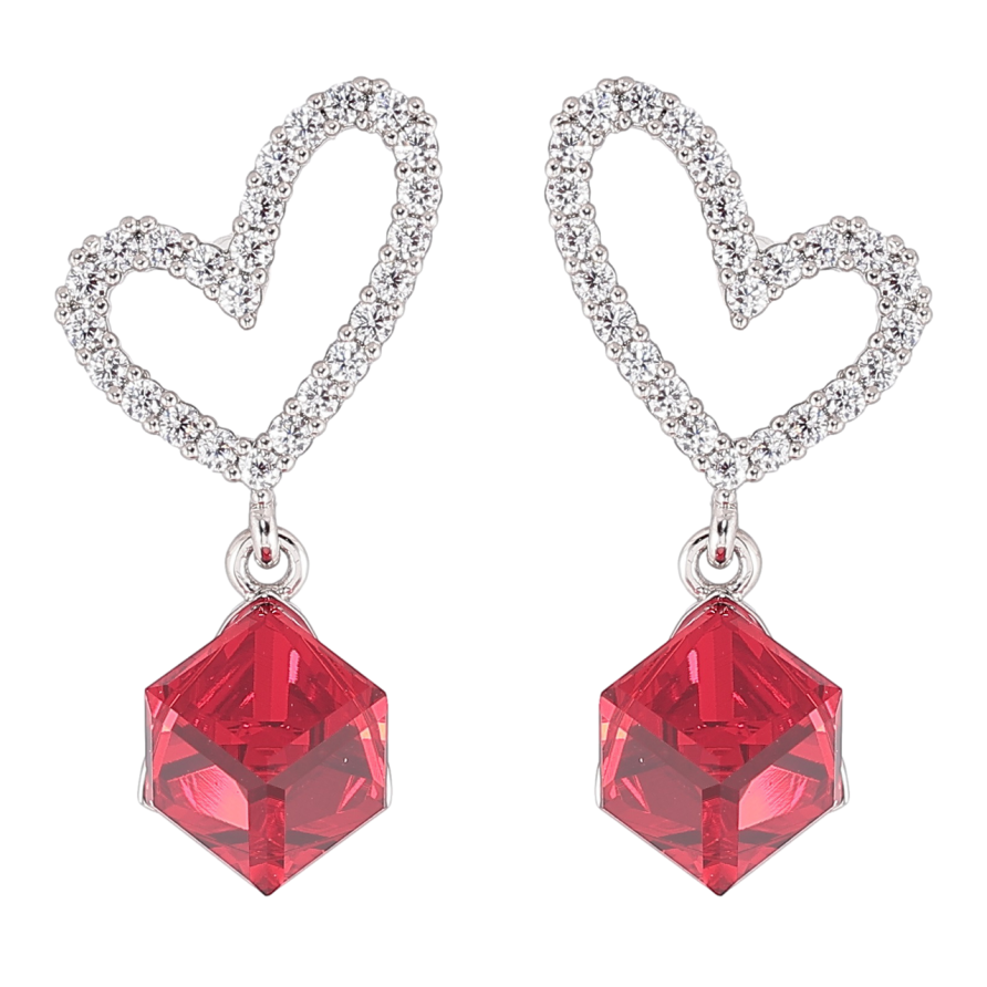 Сережки Xuping колір Родій з кристалами Swarovski пусети «Сердечка з кубиками Siam» фото №1