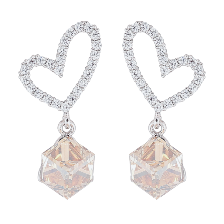 Сережки Xuping колір Родій з кристалами Swarovski пусети «Сердечка з кубиками Rose Patina» фото №10