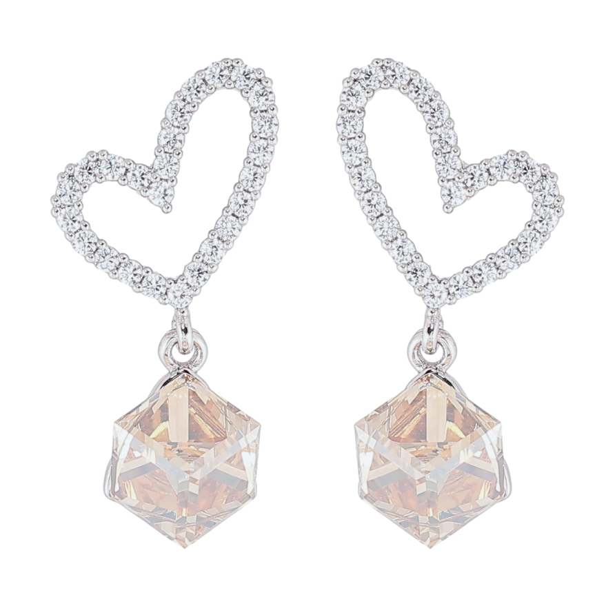 Сережки Xuping колір Родій з кристалами Swarovski пусети «Сердечка з кубиками Rose Patina» фото №1