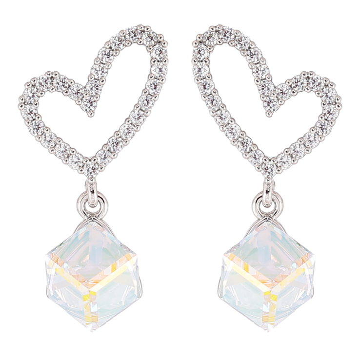 Сережки Xuping колір Родій з кристалами Swarovski пусети «Сердечка з кубиками Shimmer» фото №9