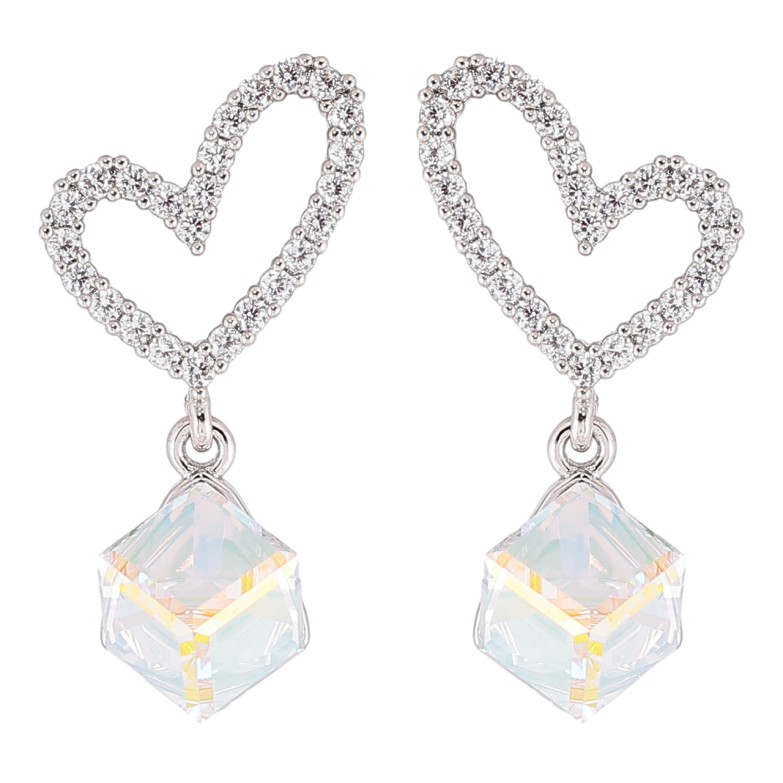 Сережки Xuping колір Родій з кристалами Swarovski пусети «Сердечка з кубиками Shimmer» фото №1