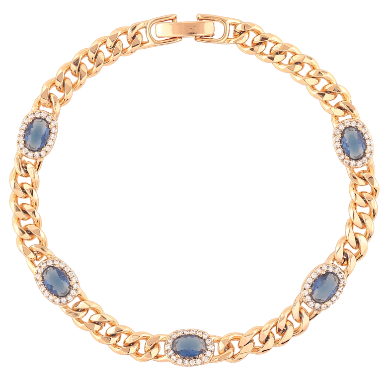 Браслет Xuping Позолота 18K Цепочка Панцирная с синими кристаллами длина 18.5см х 5мм фото №1