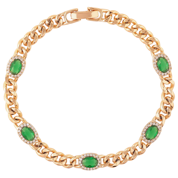 Браслет Xuping Позолота 18K Цепочка Панцирная с зелеными кристаллами длина 18.5см х 5мм фото №13