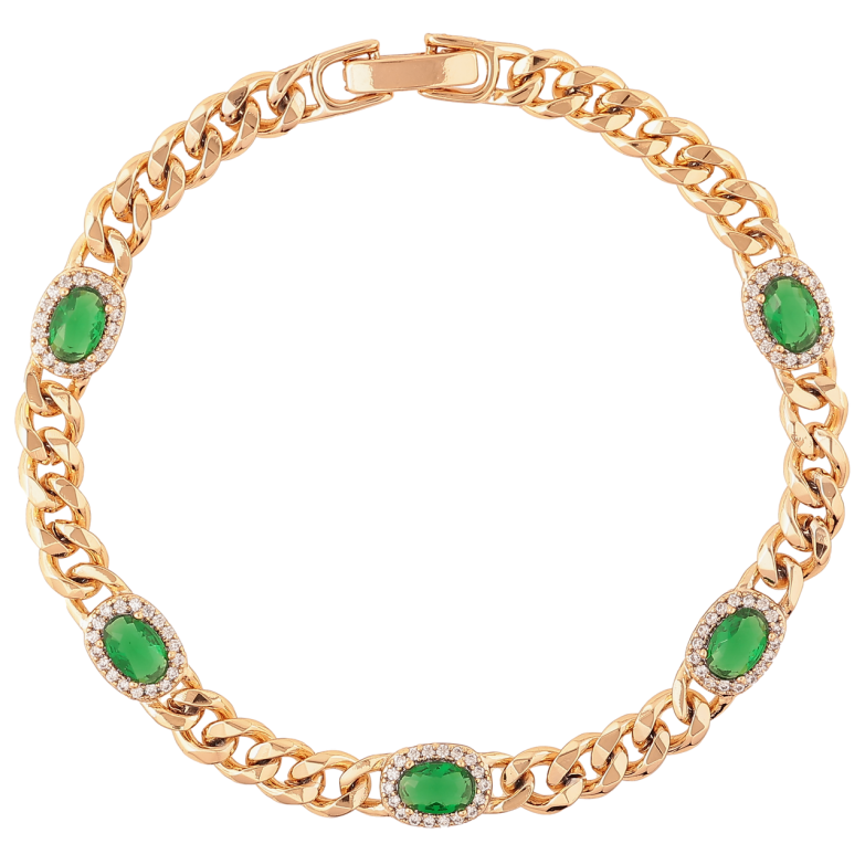 Браслет Xuping Позолота 18K Цепочка Панцирная с зелеными кристаллами длина 18.5см х 5мм фото №21