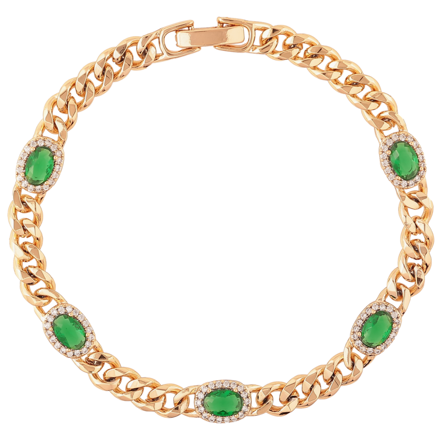 Браслет Xuping Позолота 18K Цепочка Панцирная с зелеными кристаллами длина 18.5см х 5мм фото №1