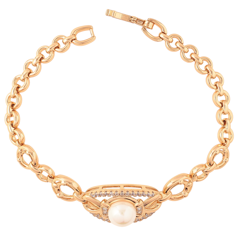 Браслет Xuping Позолота 18K «Декоративний візерунок з перлиною і кристалами» довжина 18.5см х 5-15мм фото №3