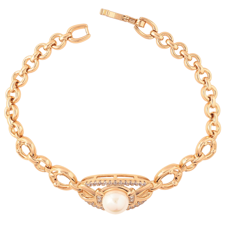 Браслет Xuping Позолота 18K Декоративный узор с жемчужиной и кристаллами длина 18.5см х 5-15мм фото №1