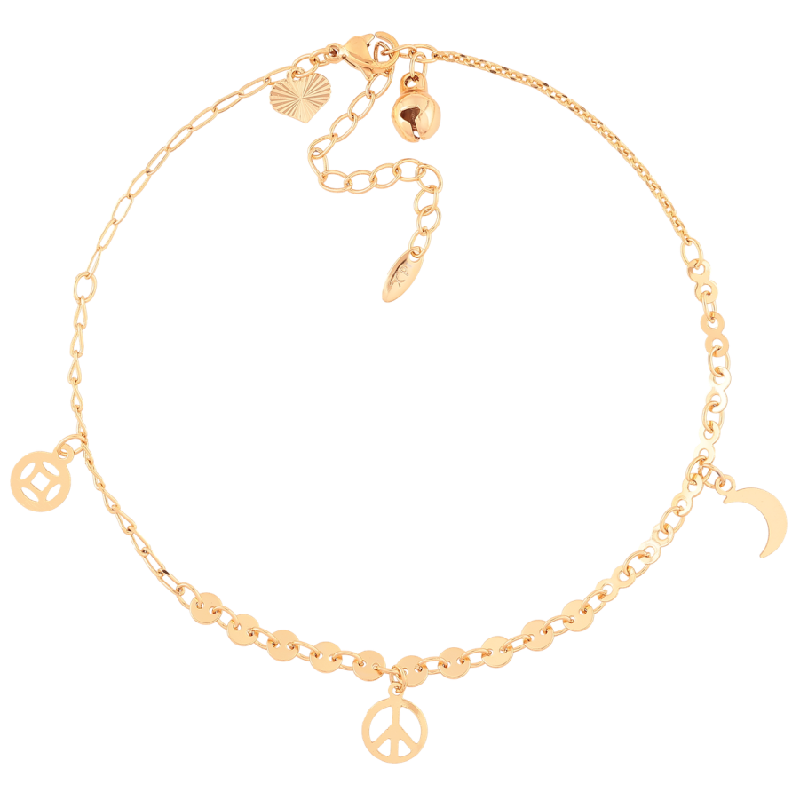 Браслет Xuping Позолота 18K на ногу «Ланцюжок Комбінований з підвісками» розмір 24-29см х 1-4мм фото №1