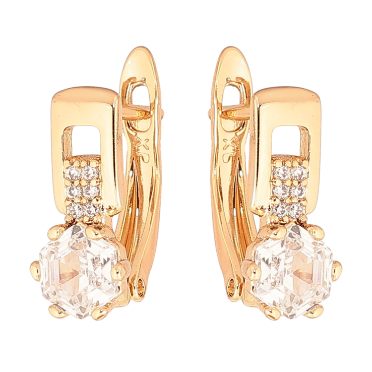 Серьги Xuping Позолота 18K английский замок Узор с шестигранным кристаллом фото №21