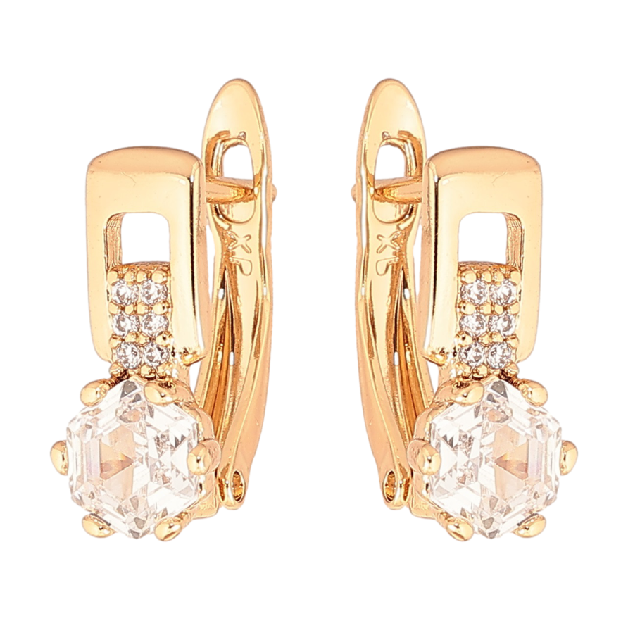 Серьги Xuping Позолота 18K английский замок Узор с шестигранным кристаллом фото №1