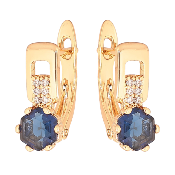 Серьги Xuping Позолота 18K английский замок Узор с шестигранным синим кристаллом фото №23