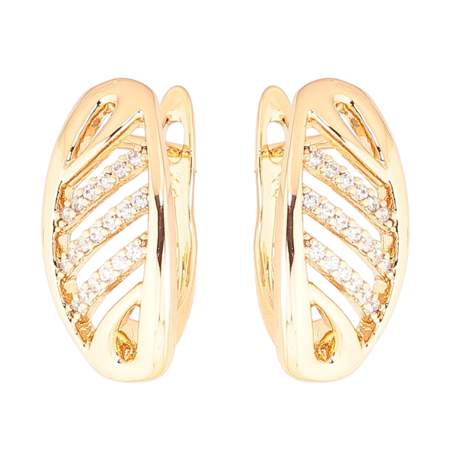 Сережки Xuping Позолота 18K англійський замок «Овали з кришталевими доріжками» фото №1