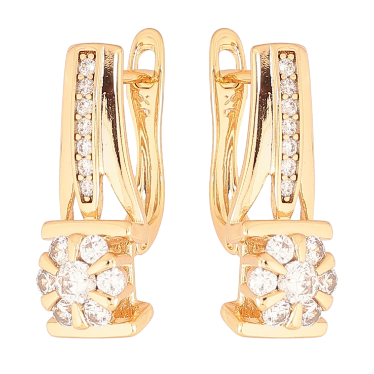 Серьги Xuping Позолота 18K английский замок Кристальные цветочки фото №24