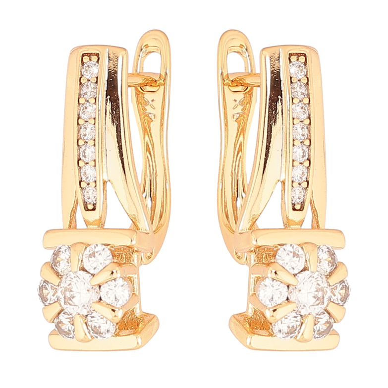 Серьги Xuping Позолота 18K английский замок Кристальные цветочки фото №2