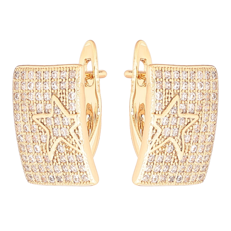 Серьги Xuping Позолота 18K английский замок Инкрустация кристаллами с узором звезды фото №1