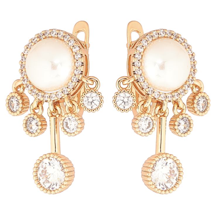 Серьги Xuping Позолота 18K английский замок Кристальные подвески с жемчужинами фото №2