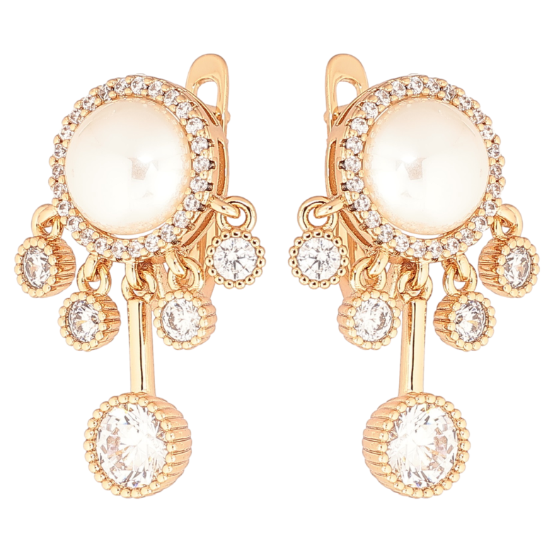 Сережки Xuping Позолота 18K англійський замок «Кришталеві підвіски з перлинами» фото №1