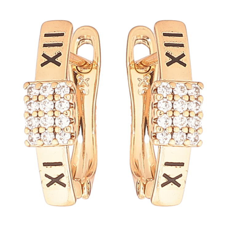 Серьги Xuping Позолота 18K английский замок Римские цифры с кристаллами фото №17