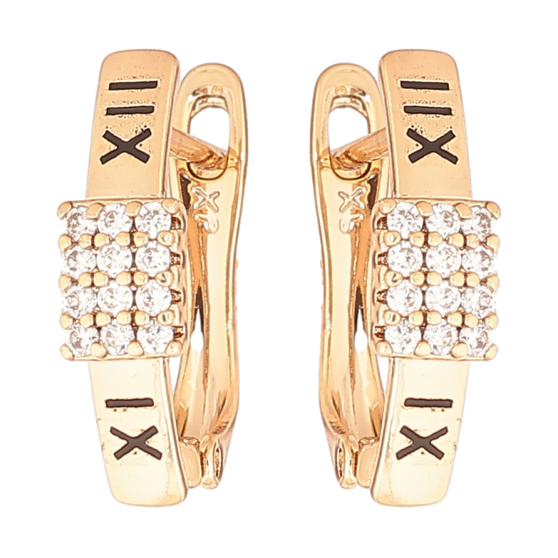 Серьги Xuping Позолота 18K английский замок Римские цифры с кристаллами фото №1