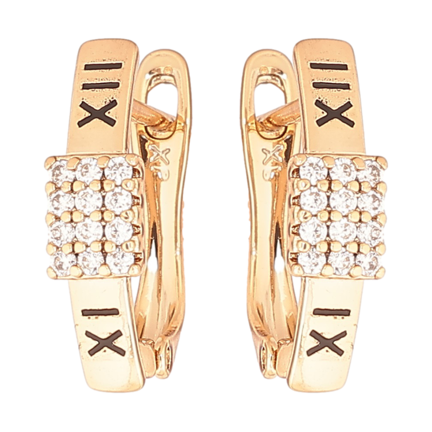 Сережки Xuping Позолота 18K англійський замок «Римські цифри з кристалами» фото №1