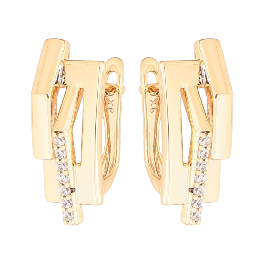 Сережки Xuping Позолота 18K англійський замок «Декоративний візерунок з доріжками кристалів» фото №1