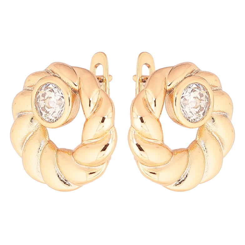 Сережки Xuping Позолота 18K англійський замок «Колечка з кристалами» фото №2