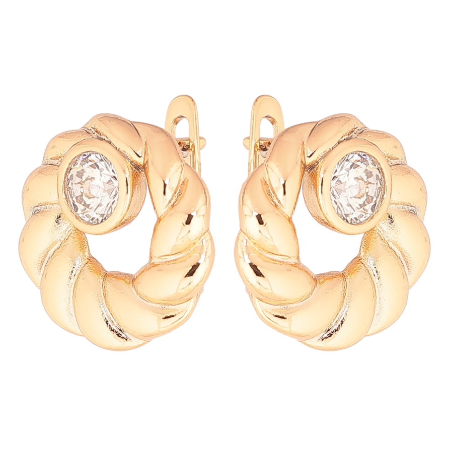 Сережки Xuping Позолота 18K англійський замок «Колечка з кристалами» фото №1