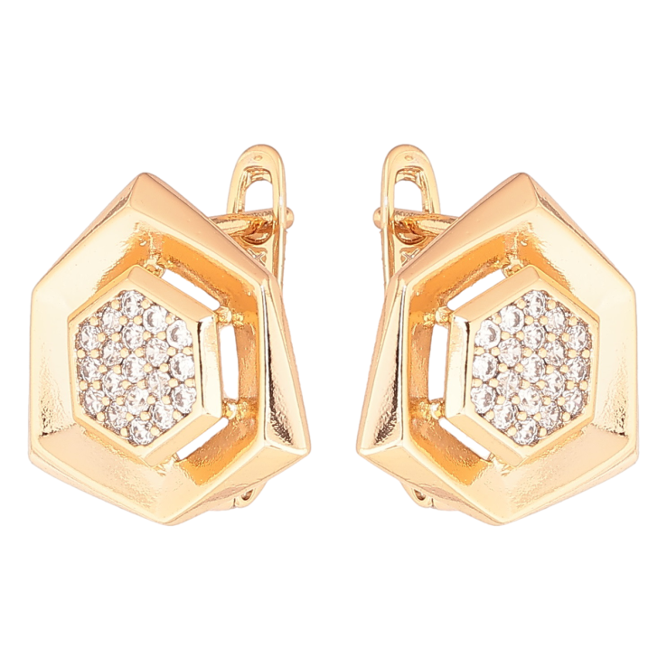 Серьги Xuping Позолота 18K английский замок Шестиугольники с кристаллами фото №19