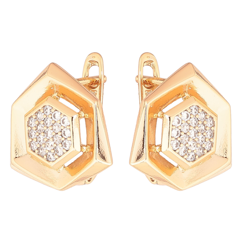 Серьги Xuping Позолота 18K английский замок Шестиугольники с кристаллами фото №1