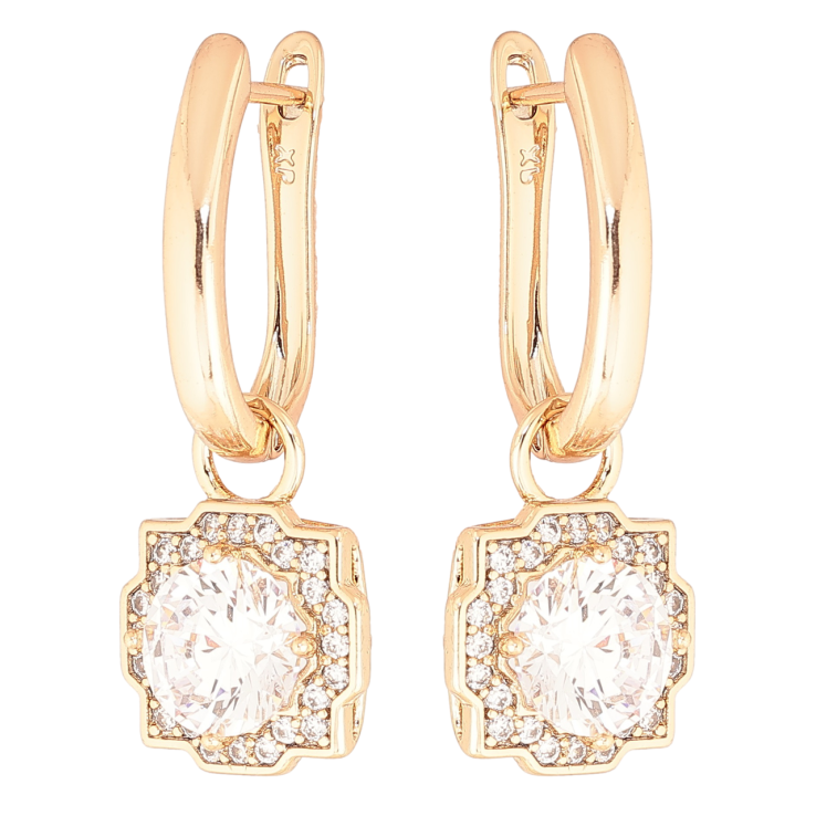 Сережки Xuping Позолота 18K англійський замок «Кристальні підвіски» 2 в 1 фото №5