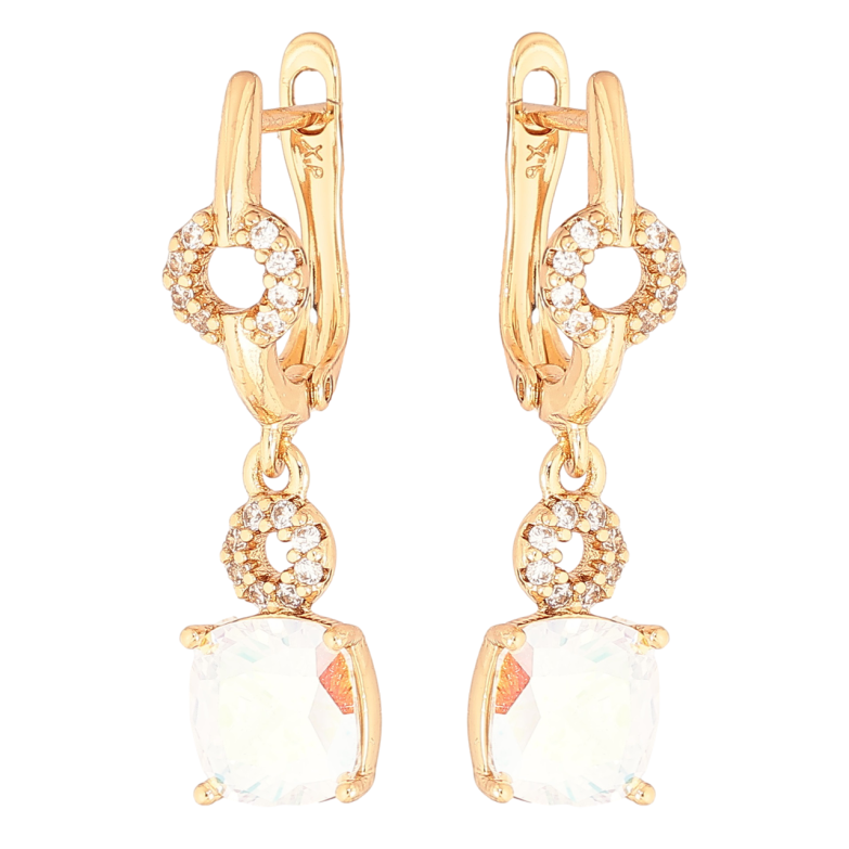 Сережки Xuping Позолота 18K англійський замок «Підвіски з райдужними кристалами» фото №3