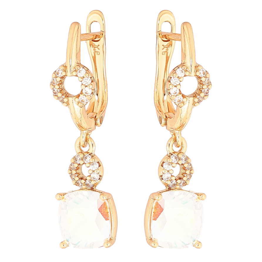 Сережки Xuping Позолота 18K англійський замок «Підвіски з райдужними кристалами» фото №1