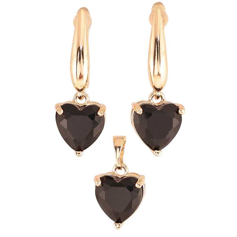Набір Xuping M&L Колір 18K Сережки Кулон «Чорні кристальні сердечка» фото №1