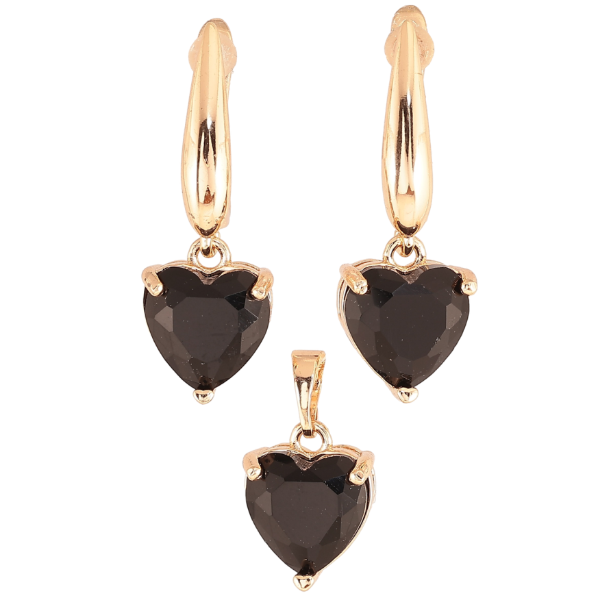 Набір Xuping M&L Колір 18K Сережки Кулон «Чорні кристальні сердечка» фото №1