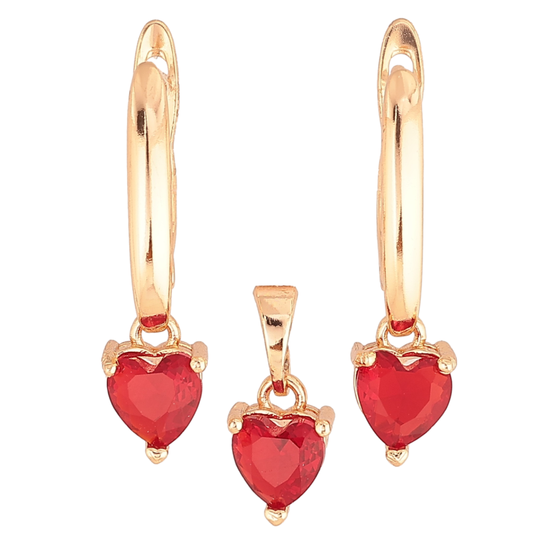 Набір Xuping M&L Колір 18K Сережки Кулон «Червоні кристальні сердечка» фото №1