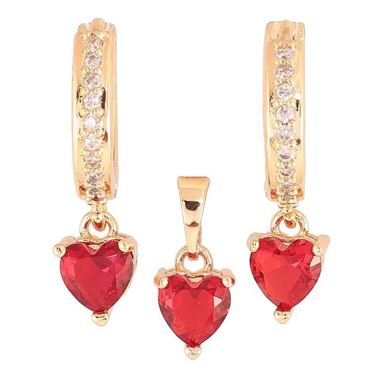 Набір Xuping M&L Колір 18K Сережки Кулон «Червоні кришталеві сердечка» фото №1