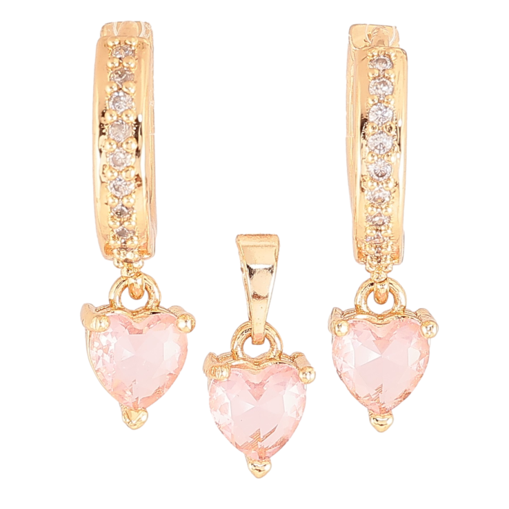 Набір Xuping M&L Колір 18K Сережки Кулон «Рожеві кришталеві сердечка» фото №22 Набір Xuping M&L Колір 18K Сережки Кулон «Рожеві кришталеві сердечка» фото №22