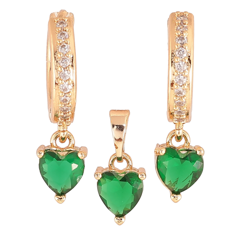 Набір Xuping M&L Колір 18K Сережки Кулон «Зелені кришталеві сердечка» фото №1
