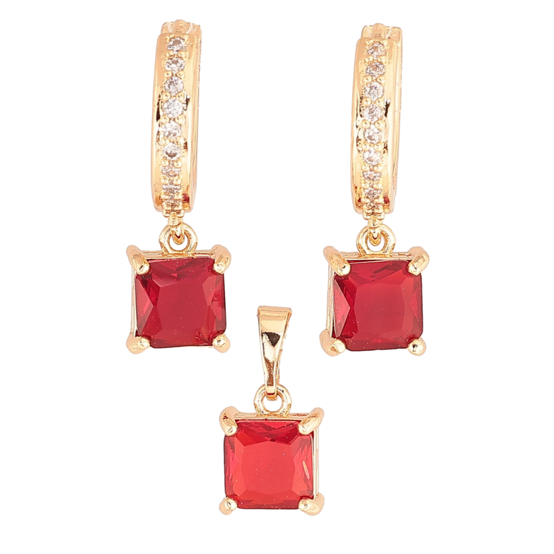 Набор Xuping M&L Цвет 18K Серьги Кулон Красные кристаллы 7х7мм фото №12