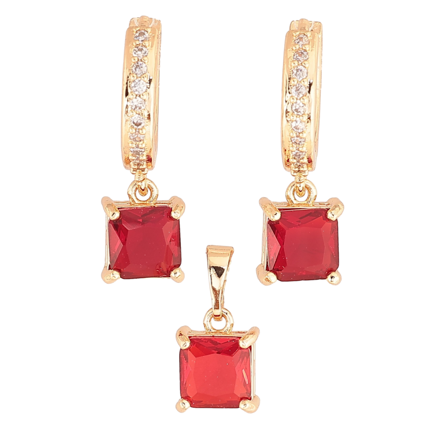 Набор Xuping M&L Цвет 18K Серьги Кулон Красные кристаллы 7х7мм фото №1