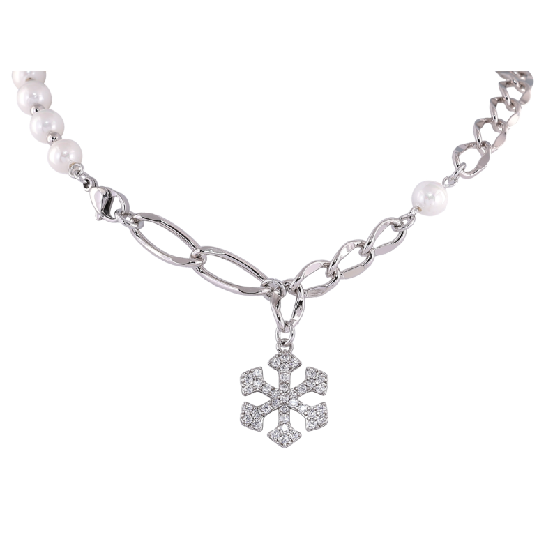 Подвеска на цепочке Xuping Родий Цепочка с жемчужинами и снежинкой размер 45см х 7мм фото №1