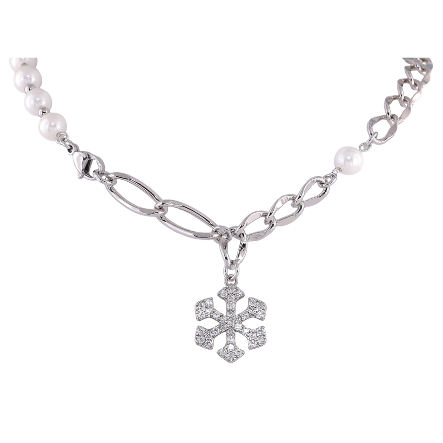 Подвеска на цепочке Xuping Родий Цепочка с жемчужинами и снежинкой размер 45см х 7мм фото №1