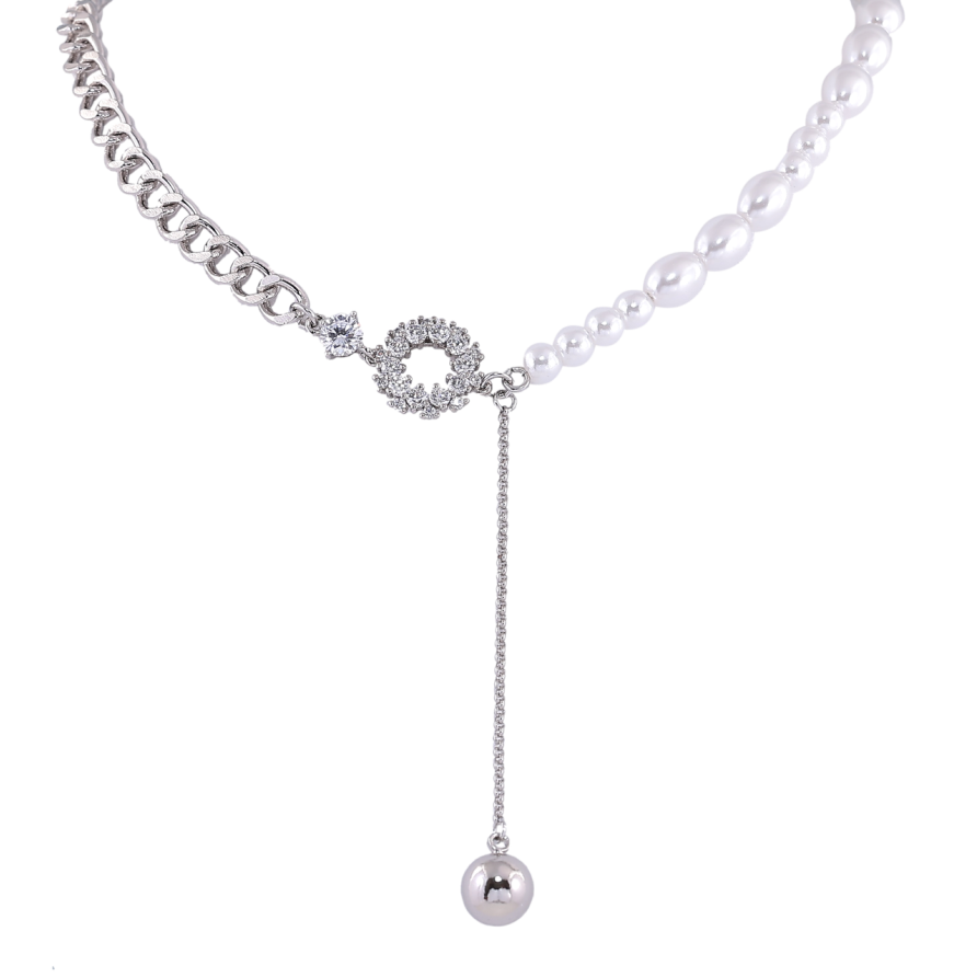 Подвеска на цепочке Xuping Родий Жемчужная нить с цепочкой, подвеска шарик размер 42-46см х 5-6мм фото №1