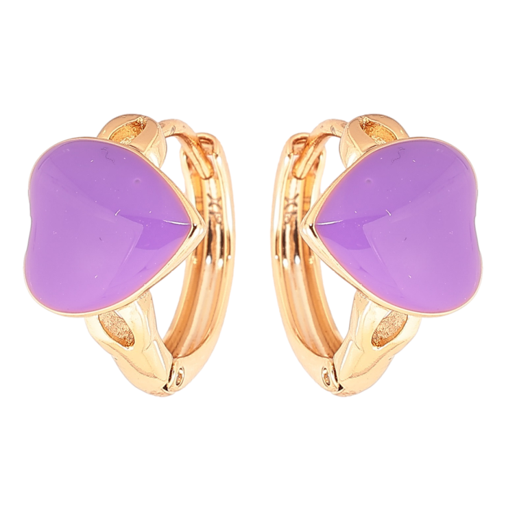 Сережки Xuping Позолота 18K колечка Сердечка з бузковою емаллю» фото №13