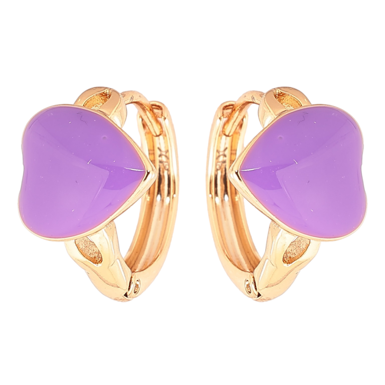 Сережки Xuping Позолота 18K колечка Сердечка з бузковою емаллю» фото №1