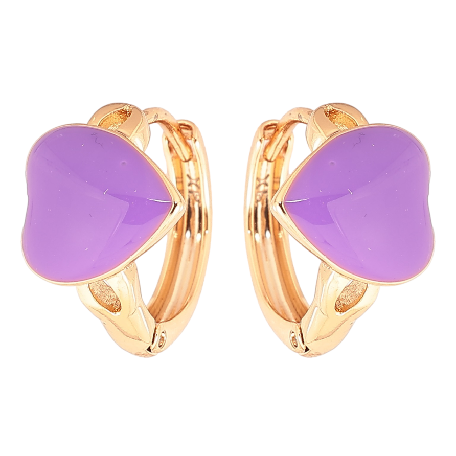 Сережки Xuping Позолота 18K колечка Сердечка з бузковою емаллю» фото №1