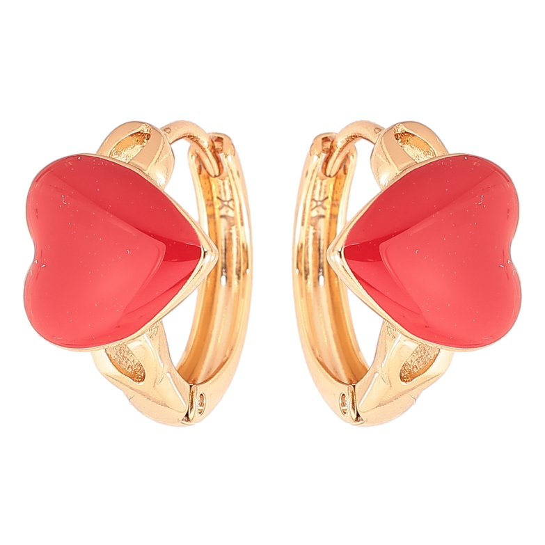 Сережки Xuping Позолота 18K колечка Сердечка з червоною емаллю» фото №3