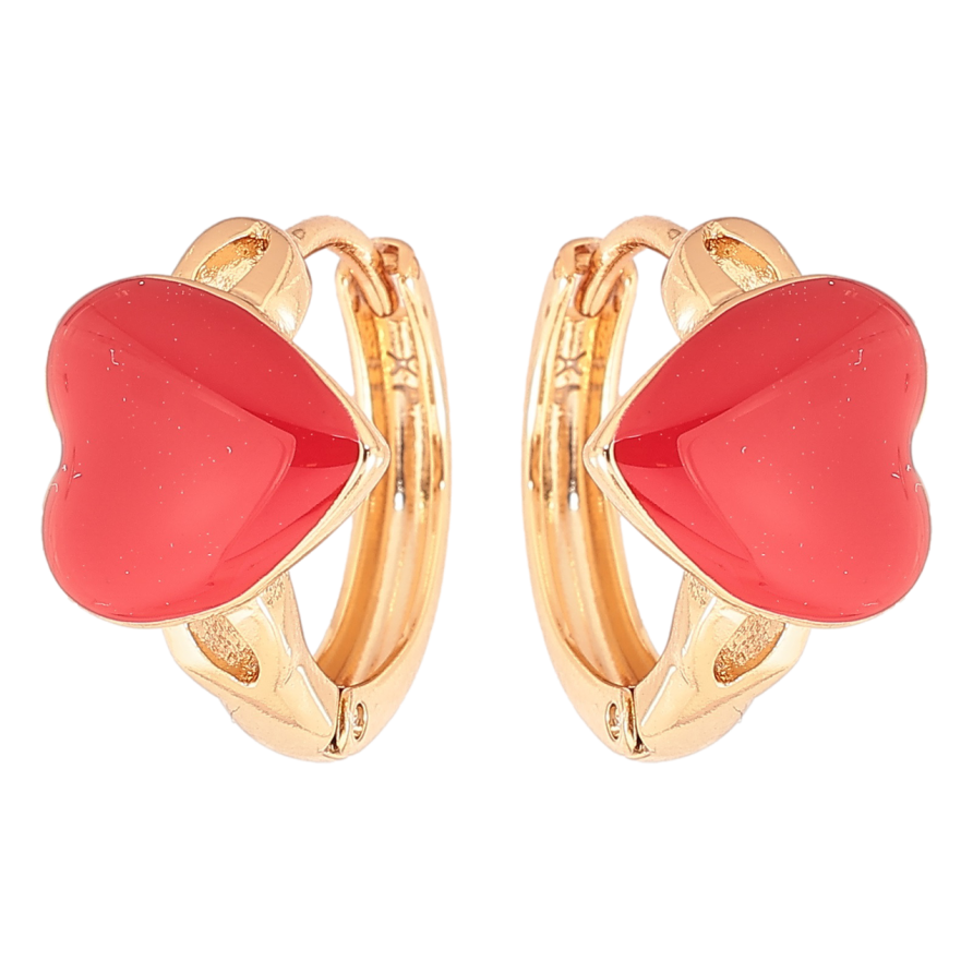 Серьги Xuping Позолота 18K колечки Сердечки с красной эмалью фото №1