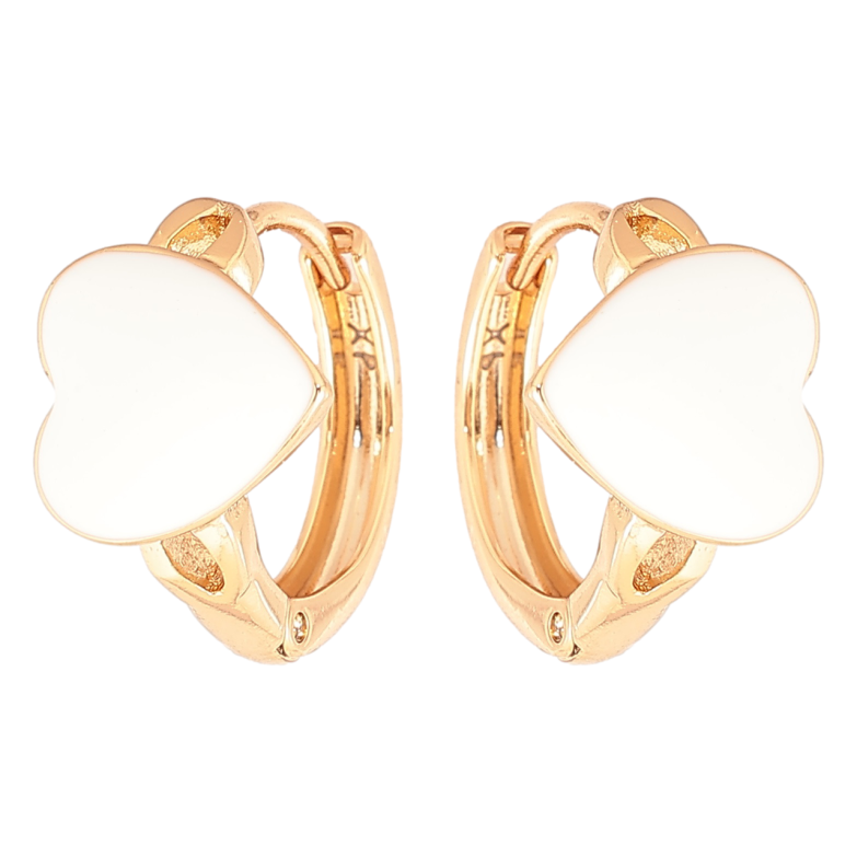 Серьги Xuping Позолота 18K колечки Сердечки с белой эмалью фото №1
